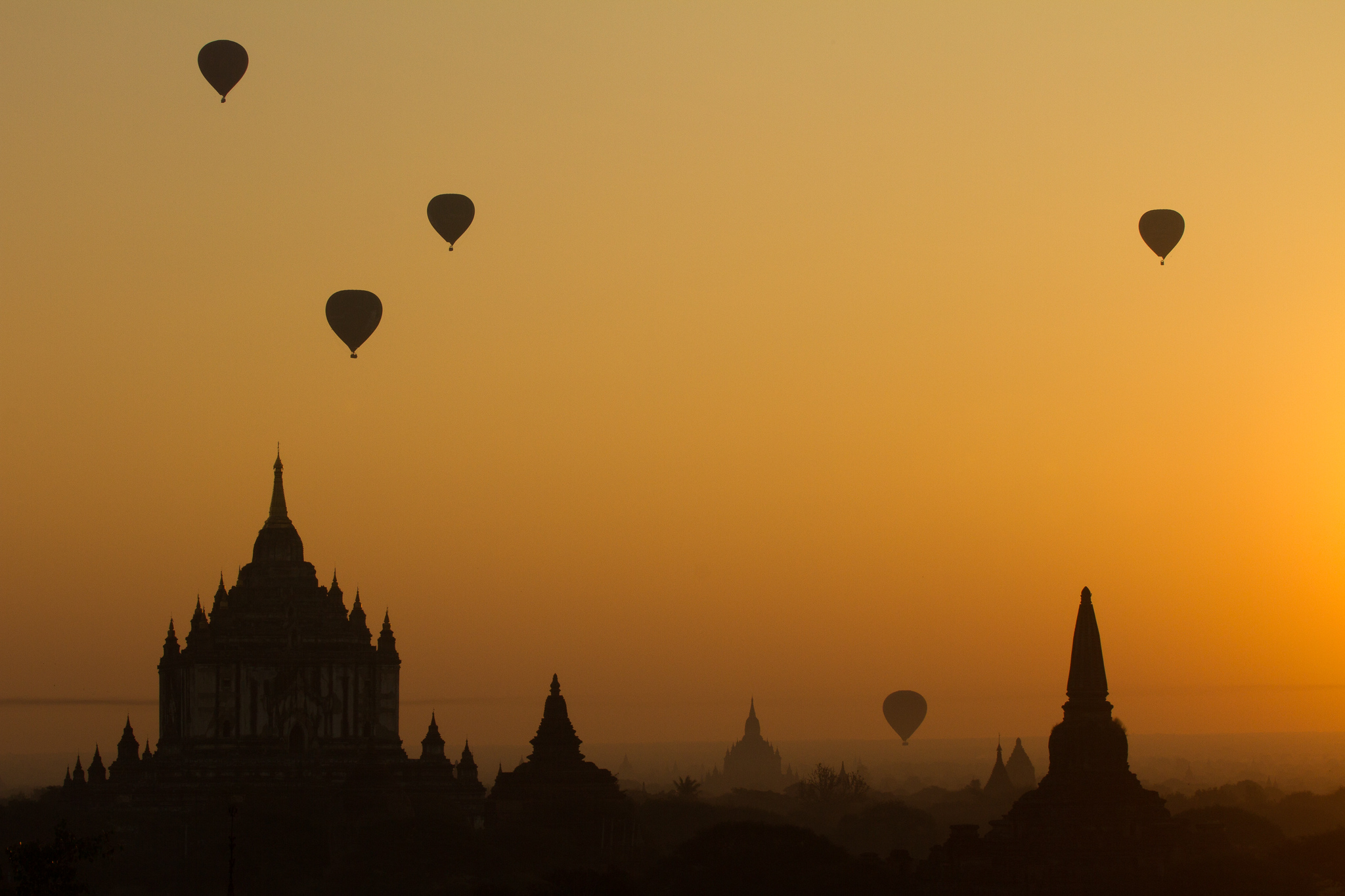 Hot-air balloons over Bagan at sunrise