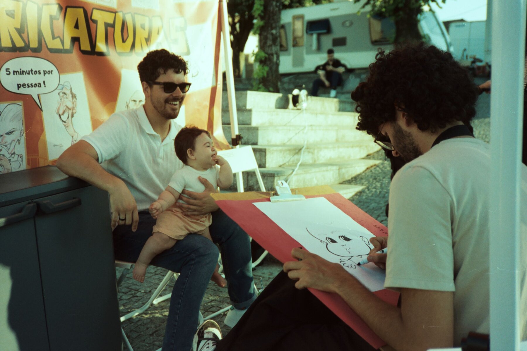 Family at a market stand, Sunday afternoon